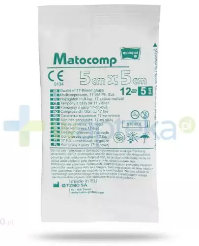 Matocomp kompresy jałowe 5x5cm 17 nitkowe, 12 warstwowe 5 sztuk zdjęcie