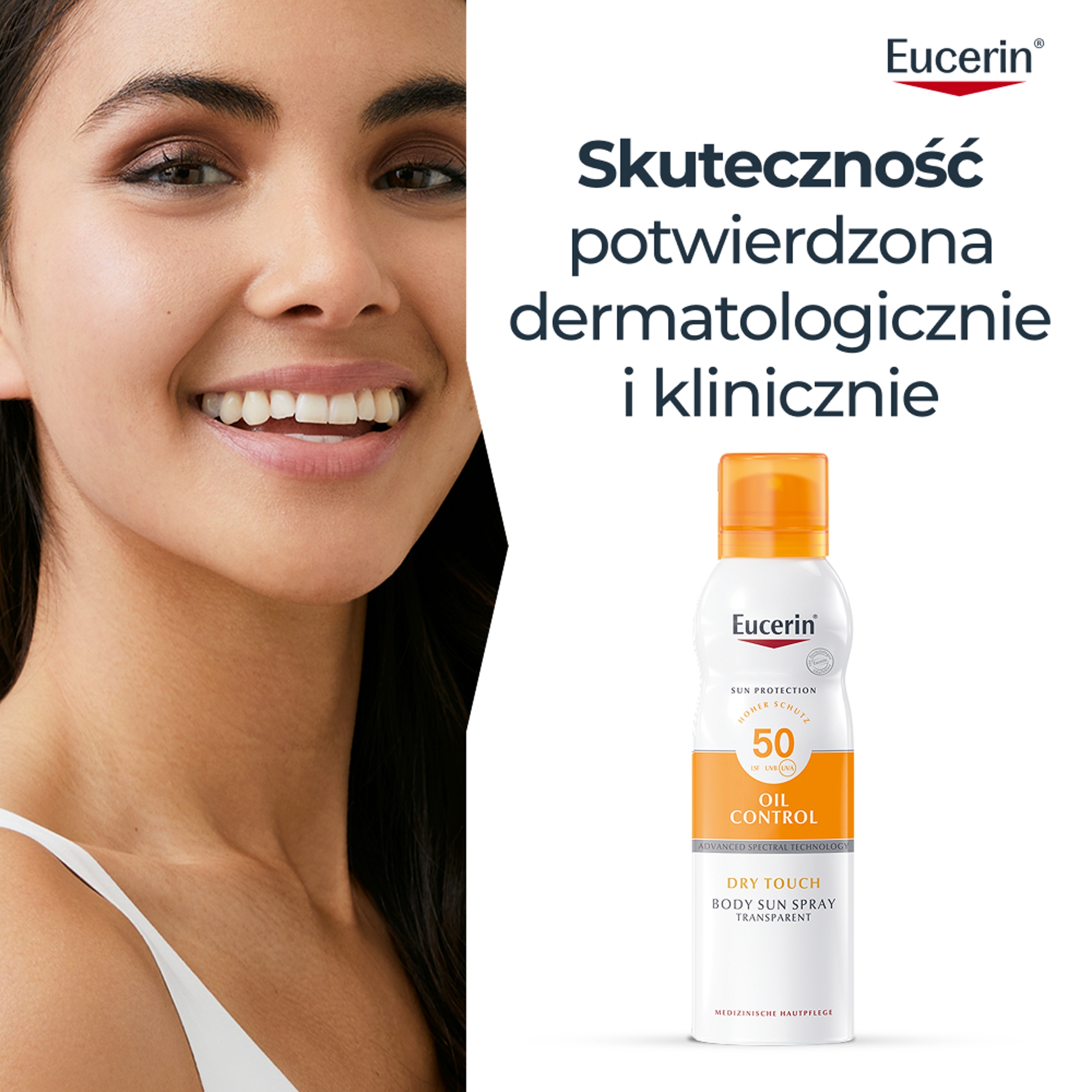 Eucerin Oil Control SPF 50, Transparentny spray ochronny do ciała, 200 ml