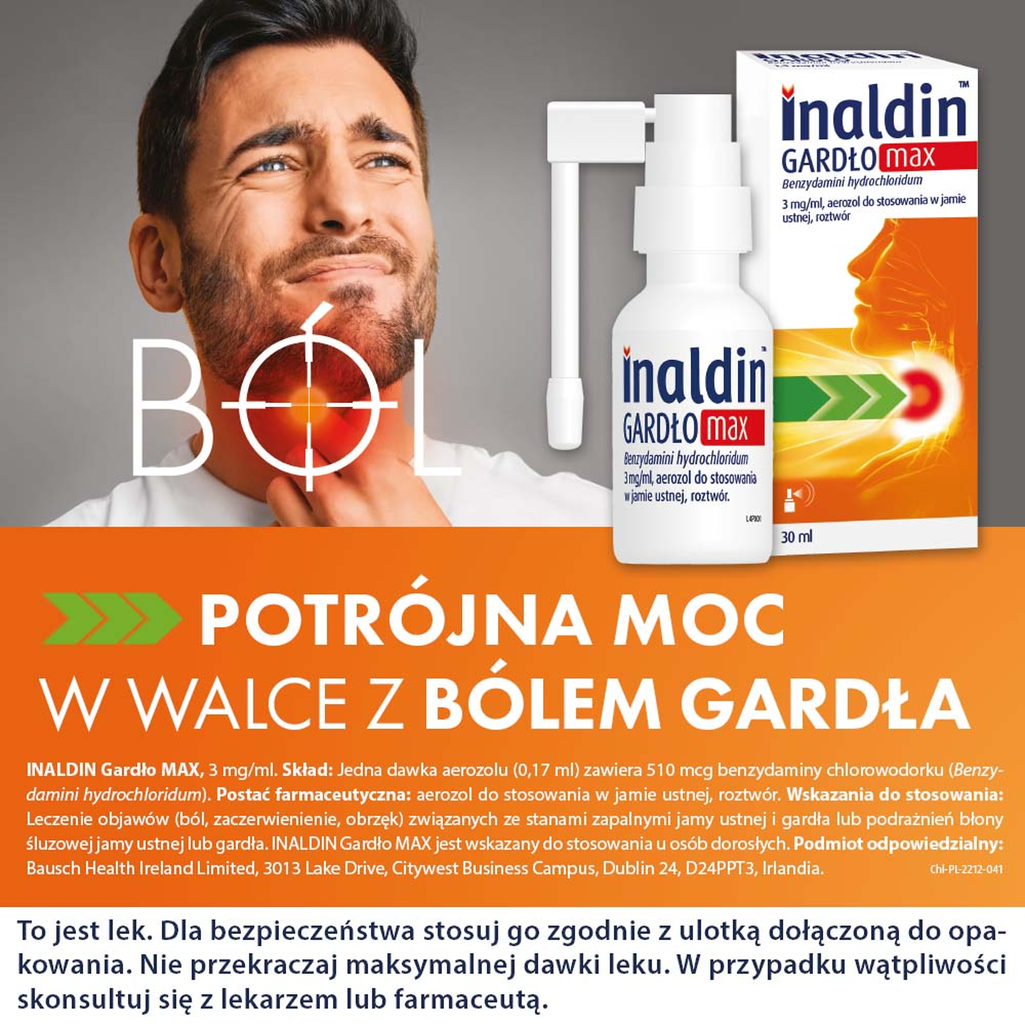 Inaldin Gardło Max 3 mg/ml aerozol do stosowania w jamie ustnej 30 ml