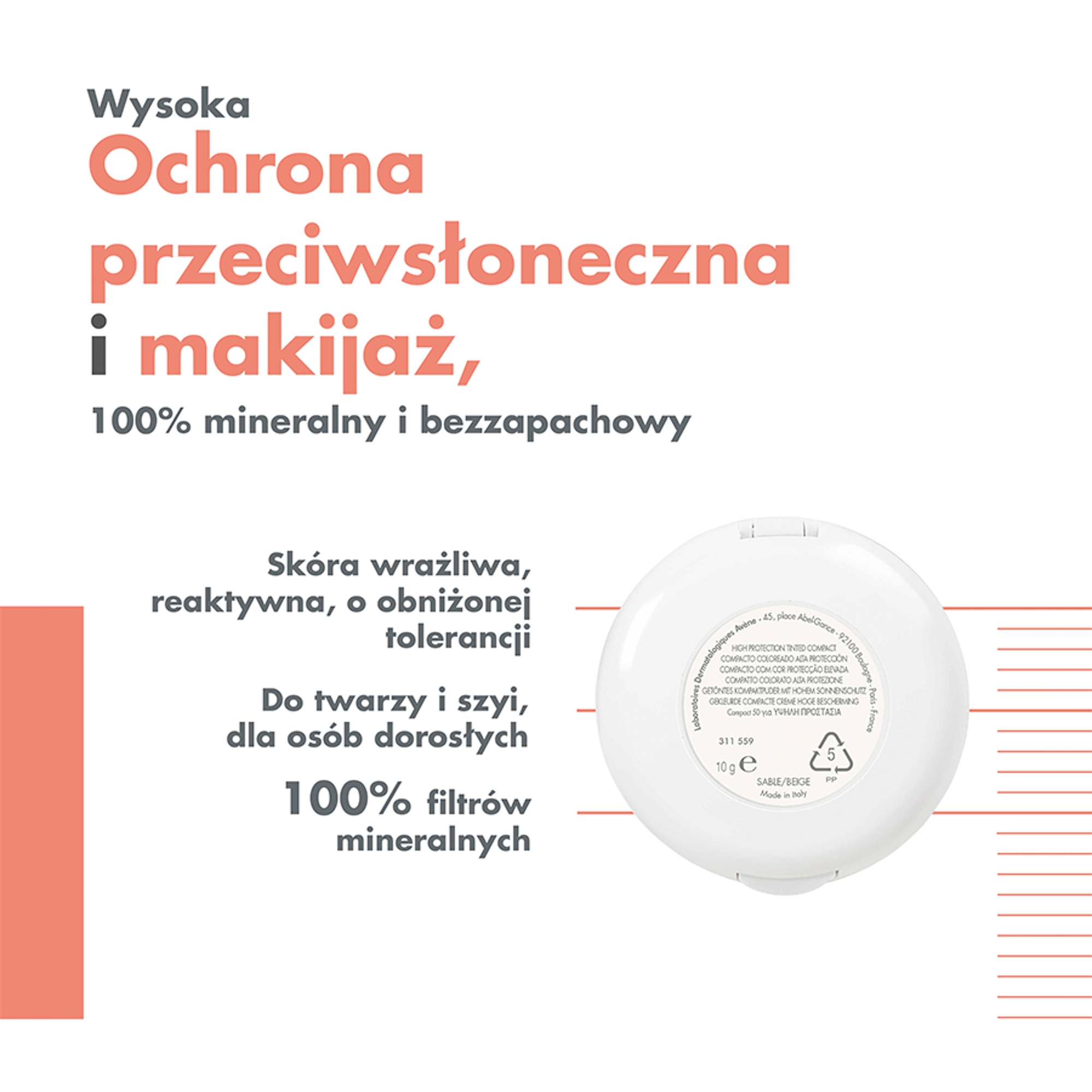 AVENE Bardzo wysoka ochrona przeciwsłoneczna Podkład SPF50 Beżowy, 10 g