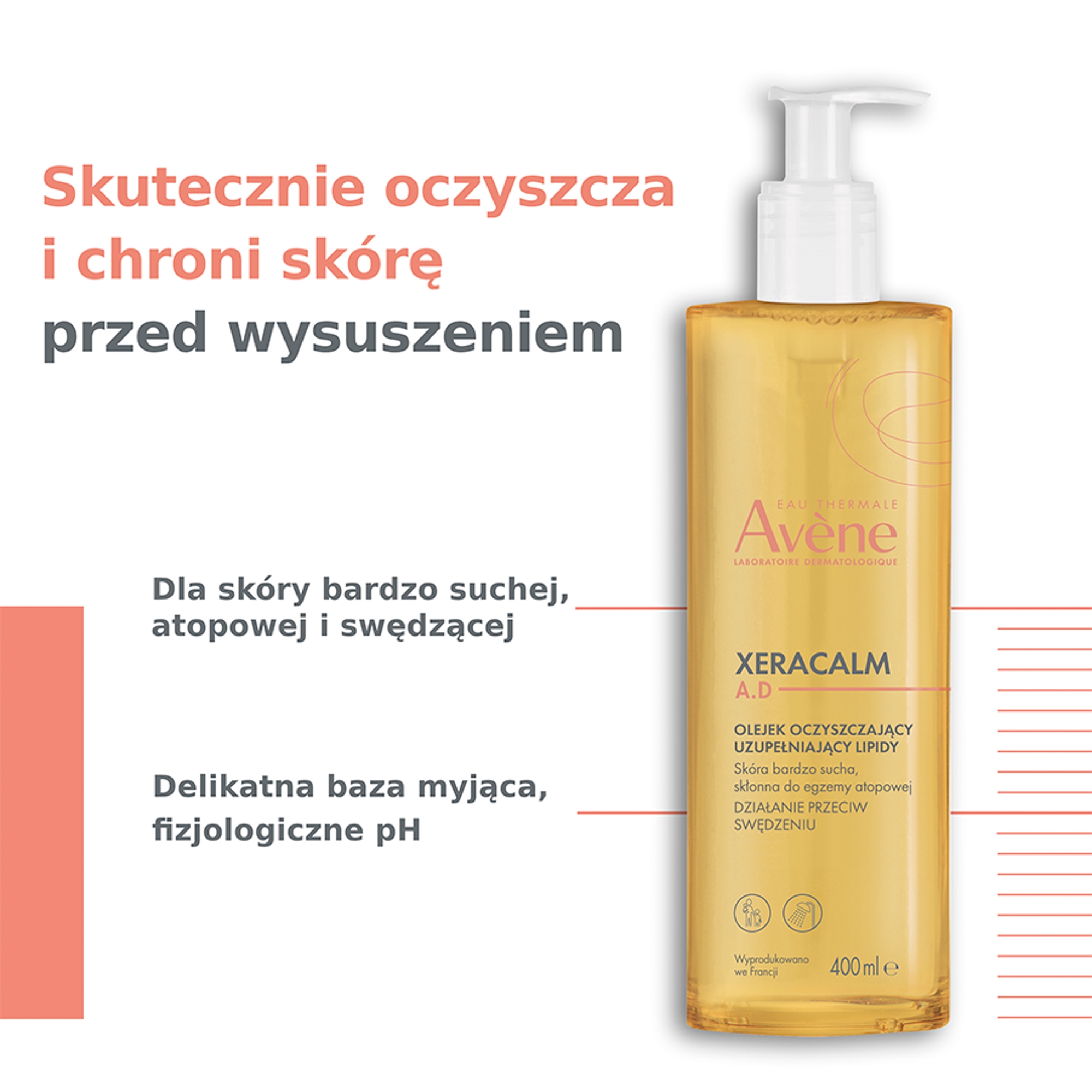 Avene XeraCalm A.D Olejek oczyszczający uzupełniający lipidy, skórka sucha i atopowa, 400 ml