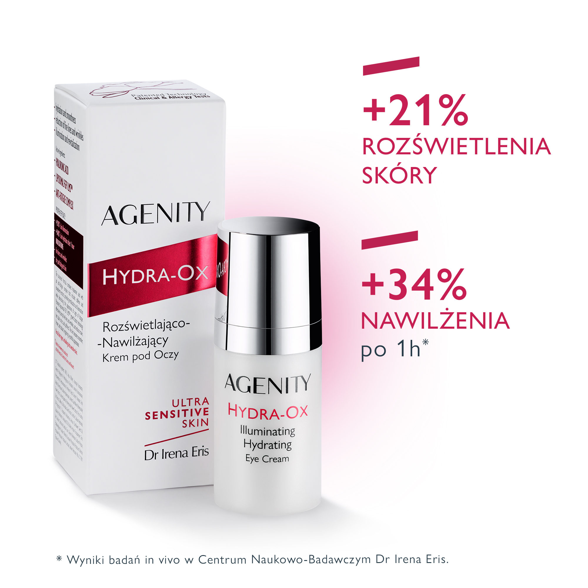 Agenity Hydra-Ox, Krem pod oczy rozświetlająco-nawilżający, 15 ml