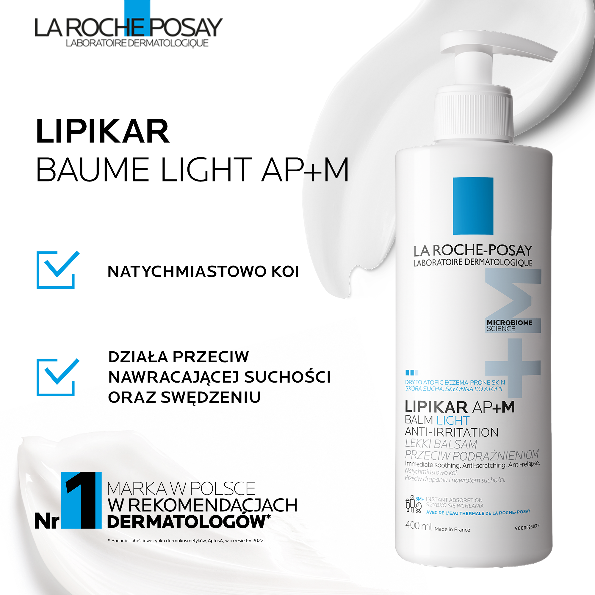 La Roche Posay Lipikar Baume Light AP+M, regenerujacy balsam do ciała przeciw podrażnieniom, 400 ml