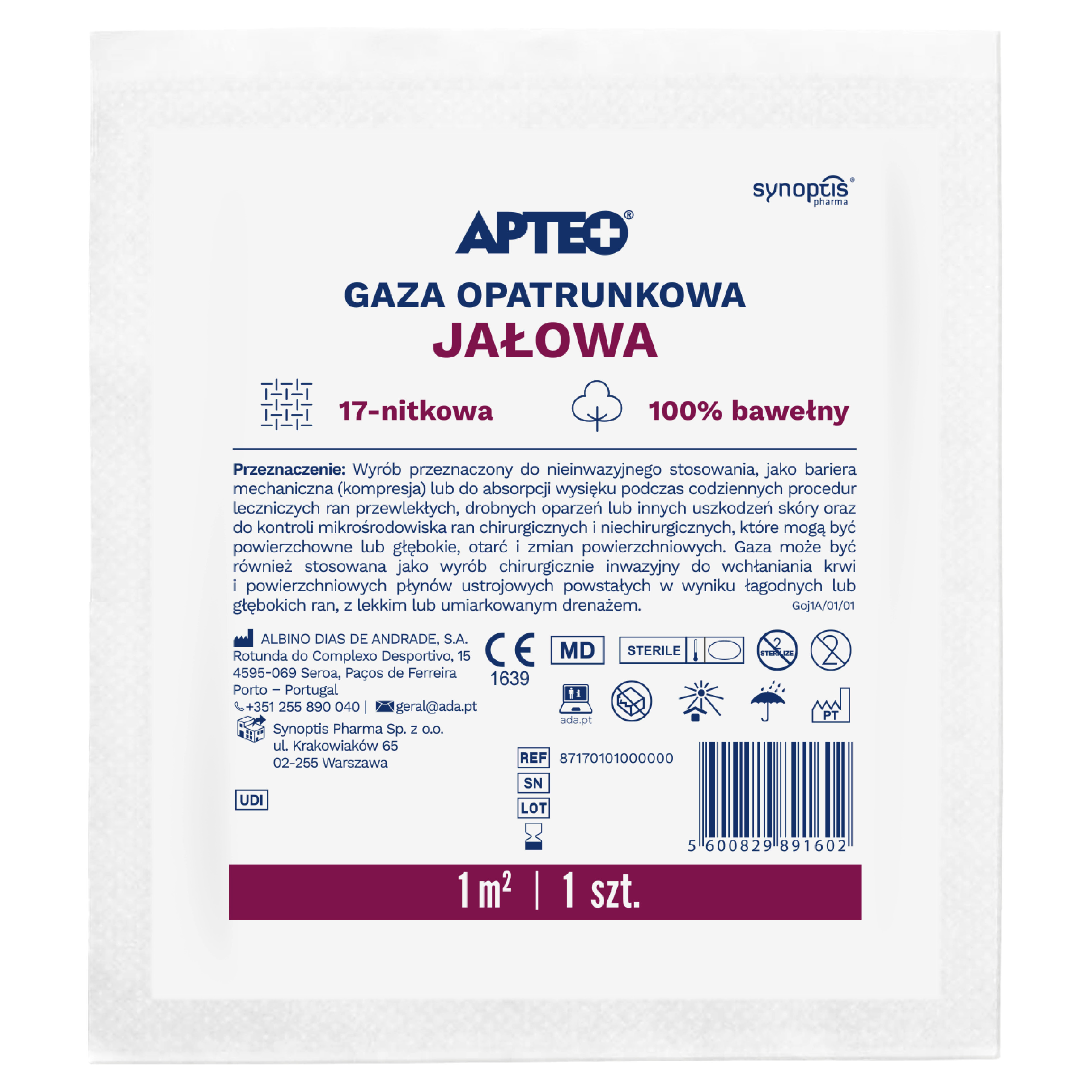 Apteo Care jałowa gaza opatrunkowa 1m x 1m zdjęcie