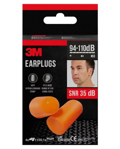 Wkładki przeciwhałasowe do uszu, jednorazowe, 3M EARPLUGS, 4 pary zdjęcie
