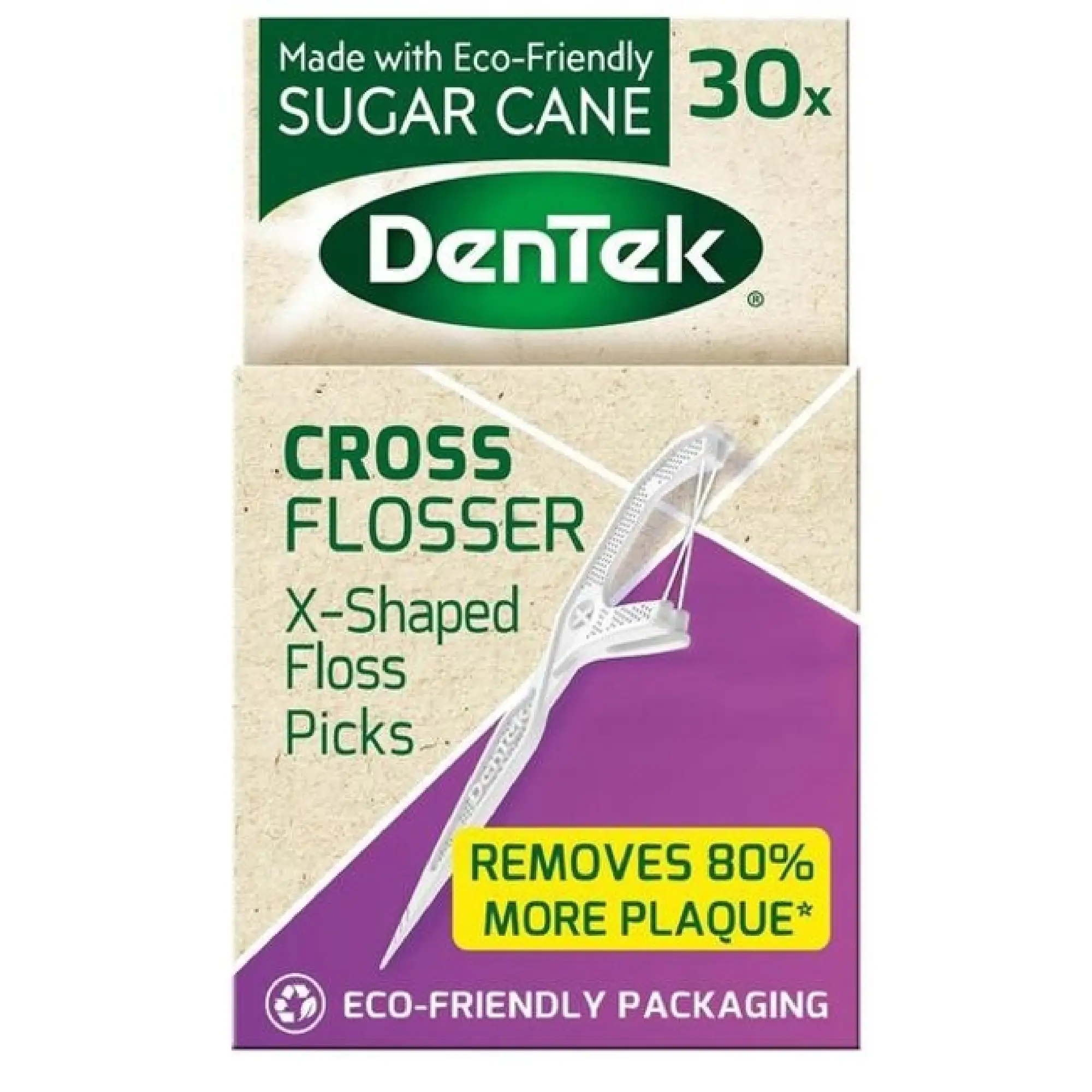 Dentek, Cross Flosser, niciowykałaczki (flossery), ekologiczne wykałaczki z podwójną krzyżową nicią dentystyczną, 30 sztuk zdjęcie