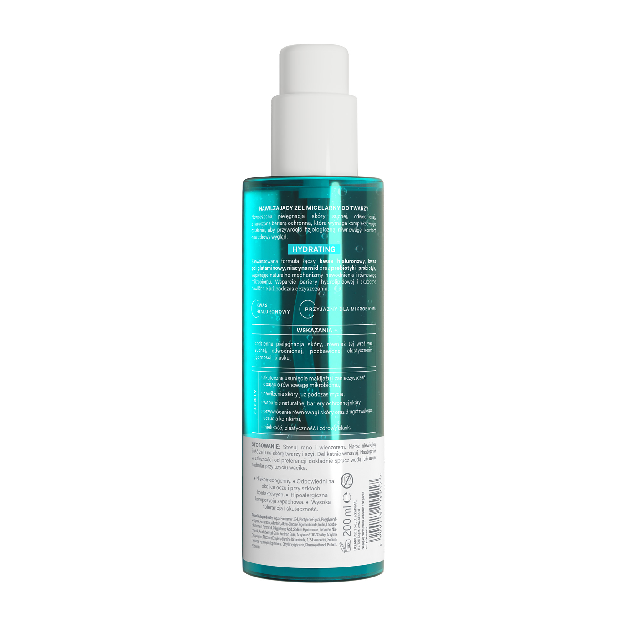 Oillan Hydrating, nawilżający żel micelarny do twarzy, 200 ml