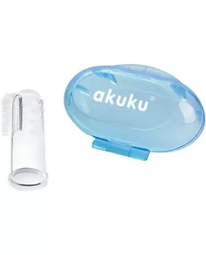Akuku silikonowa szczoteczka na palec z niebieskim etui 1 sztuka [A0263] zdjęcie