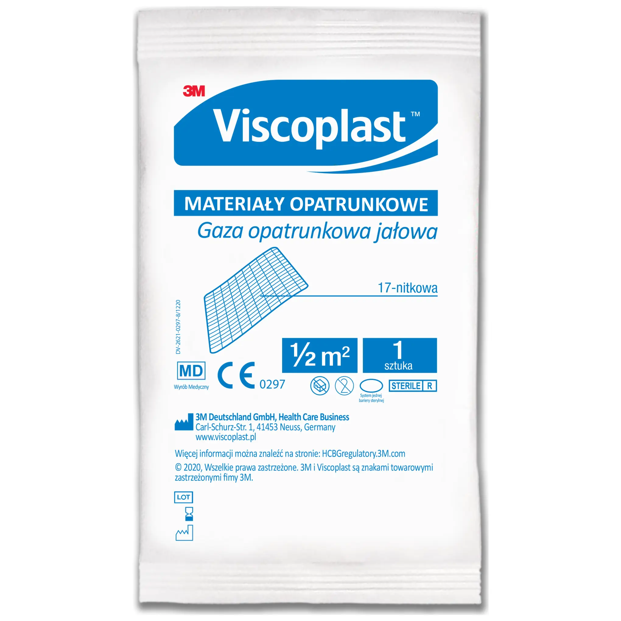 Viscoplast, gaza opatrunkowa jałowa 17 nitek, 1/2m2, 1 sztuka