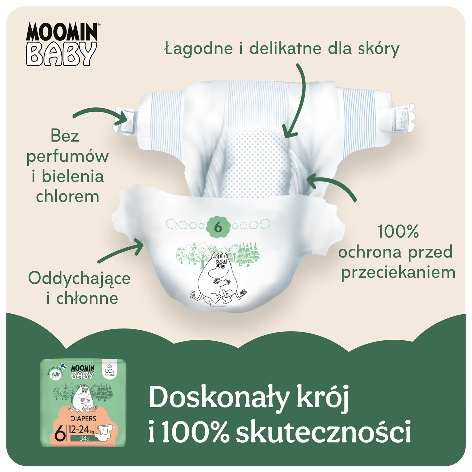 MOOMIN Baby Pieluszki 6 JUNIOR 12-24 kg 34 sztuki