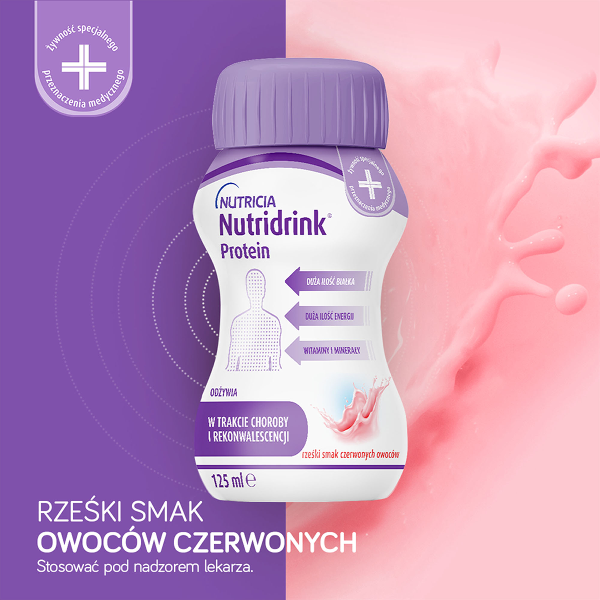 Nutridrink Protein, rześki smak czerwonych owoców, 4 x 125 ml