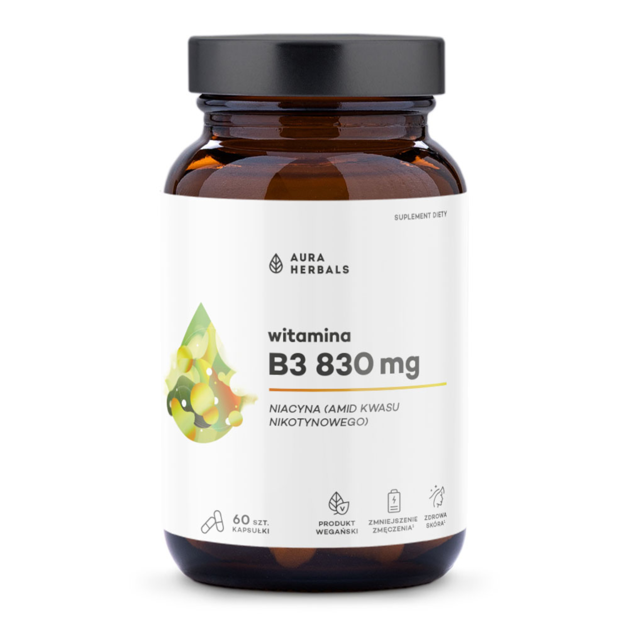 Aura Herbals Witamina B3 830 mg, niacyna, kapsułki, 60 sztuk zdjęcie
