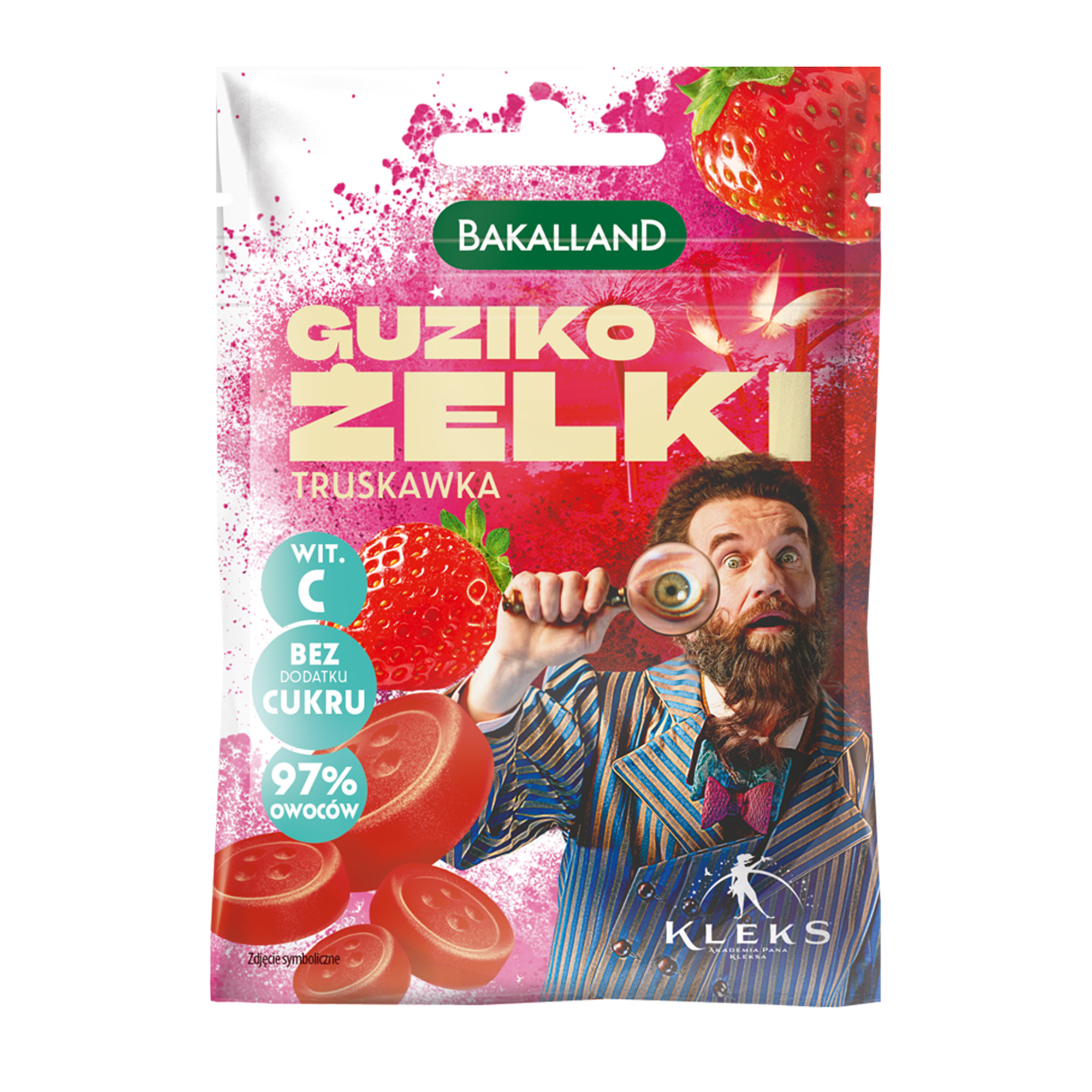 Bakalland KLEKS Guziko żelki truskawkowe, 34 g  zdjęcie