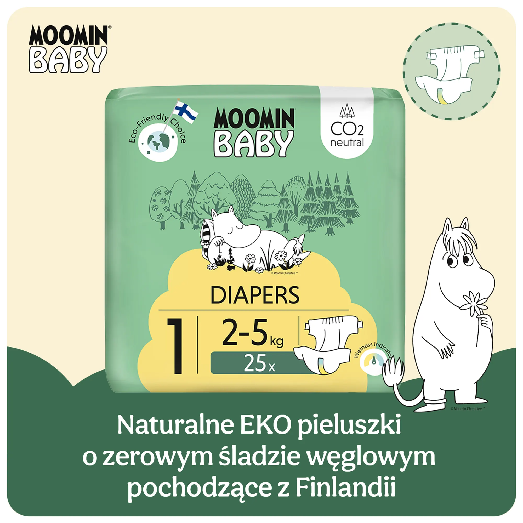 Moomin Baby 1 Newborn pieluszki 2-5 kg, 75 sztuk