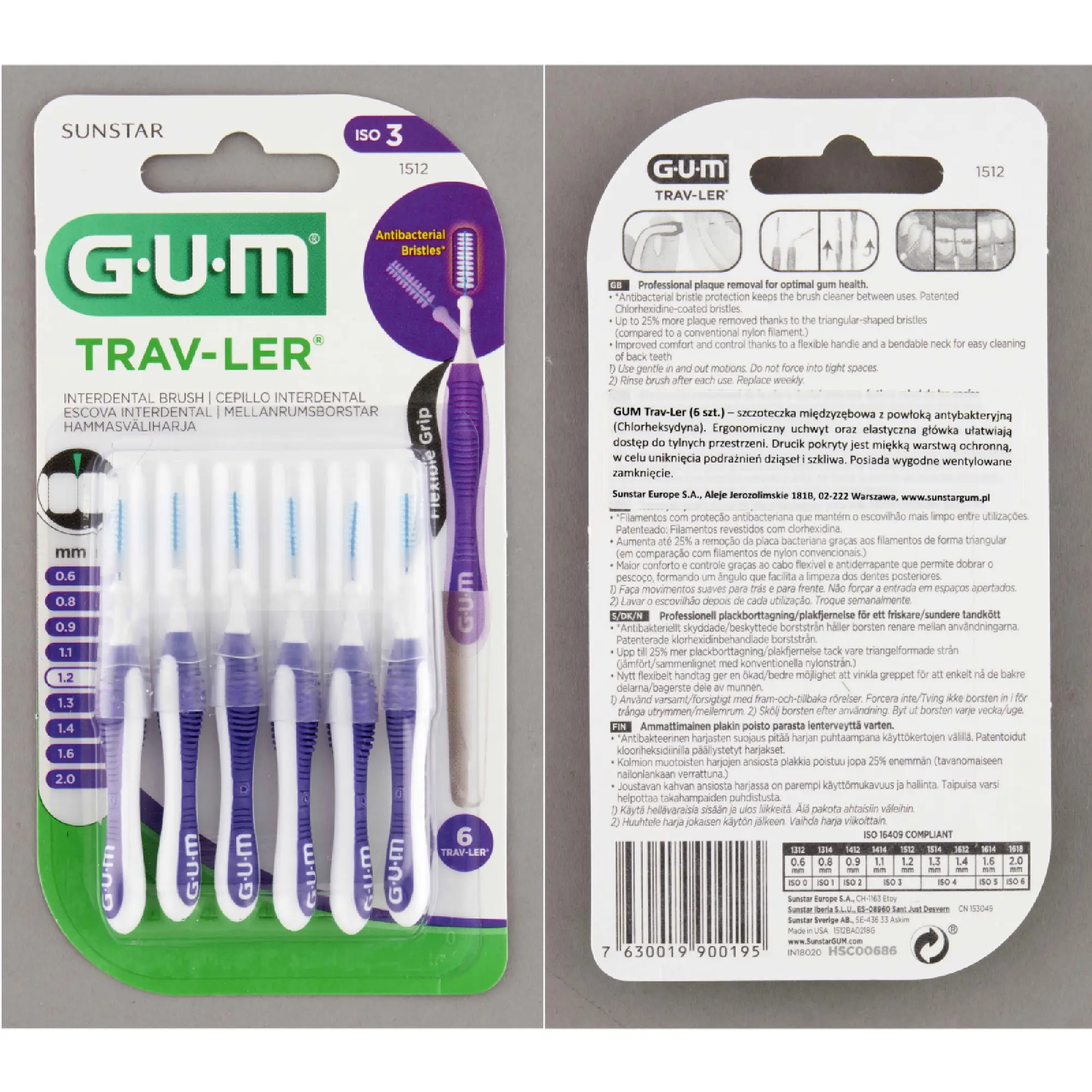 Sunstar Gum Trav-Ler, szczoteczki międzyzębowe fioletowe 1,2 mm, 6 sztuk