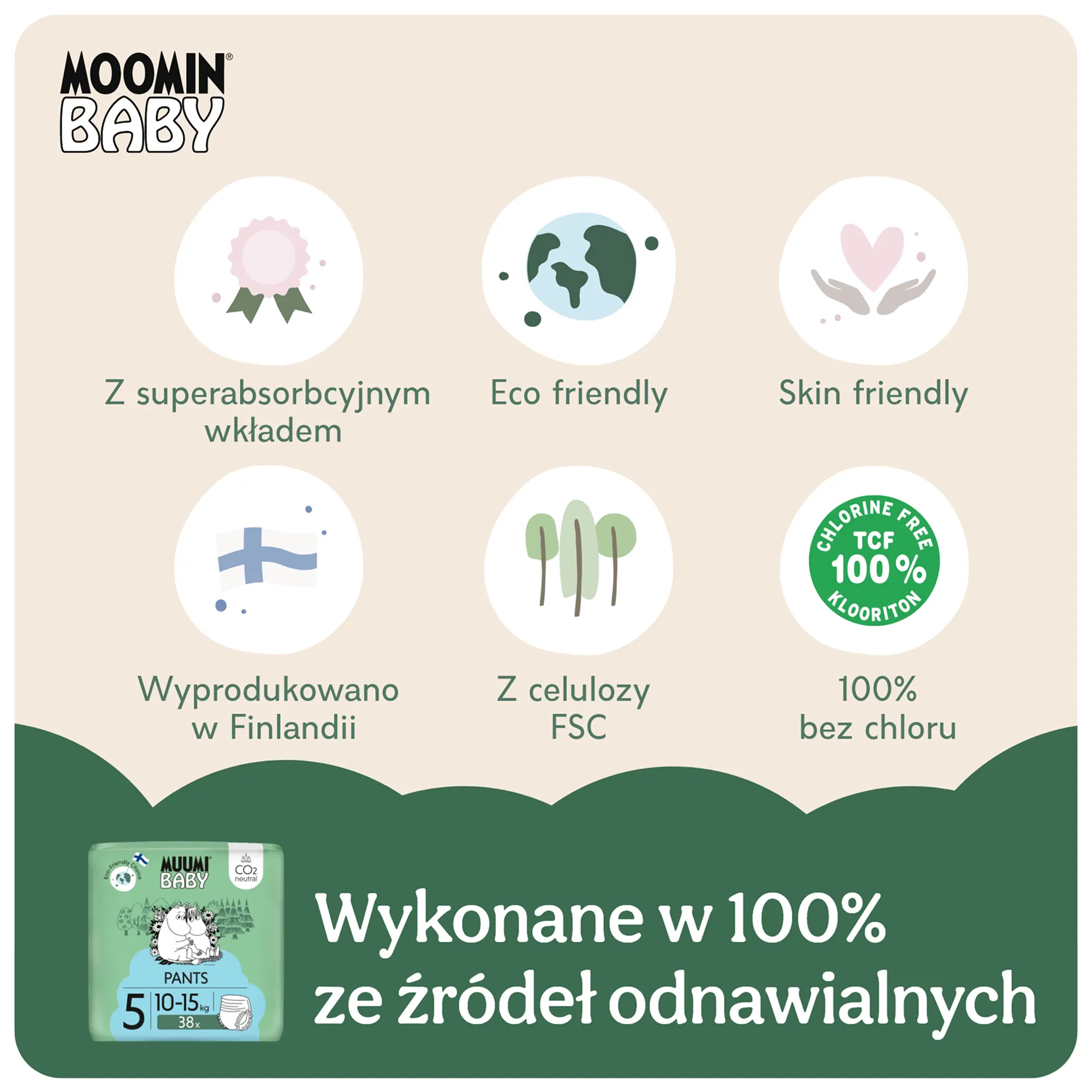 Muumi Baby Pants pieluchomajtki 5 Maxi+ 10-15 kg 114 sztuk