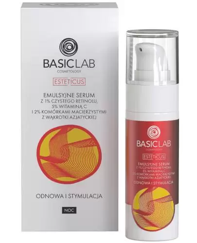 Basiclab Esteticus Emulsyjne Serum z 1 % czystego retinolu 5 % wit. C i 2 % komórkami macierzystymi z wąkrotki azjatyckiej na noc, 30 ml zdjęcie