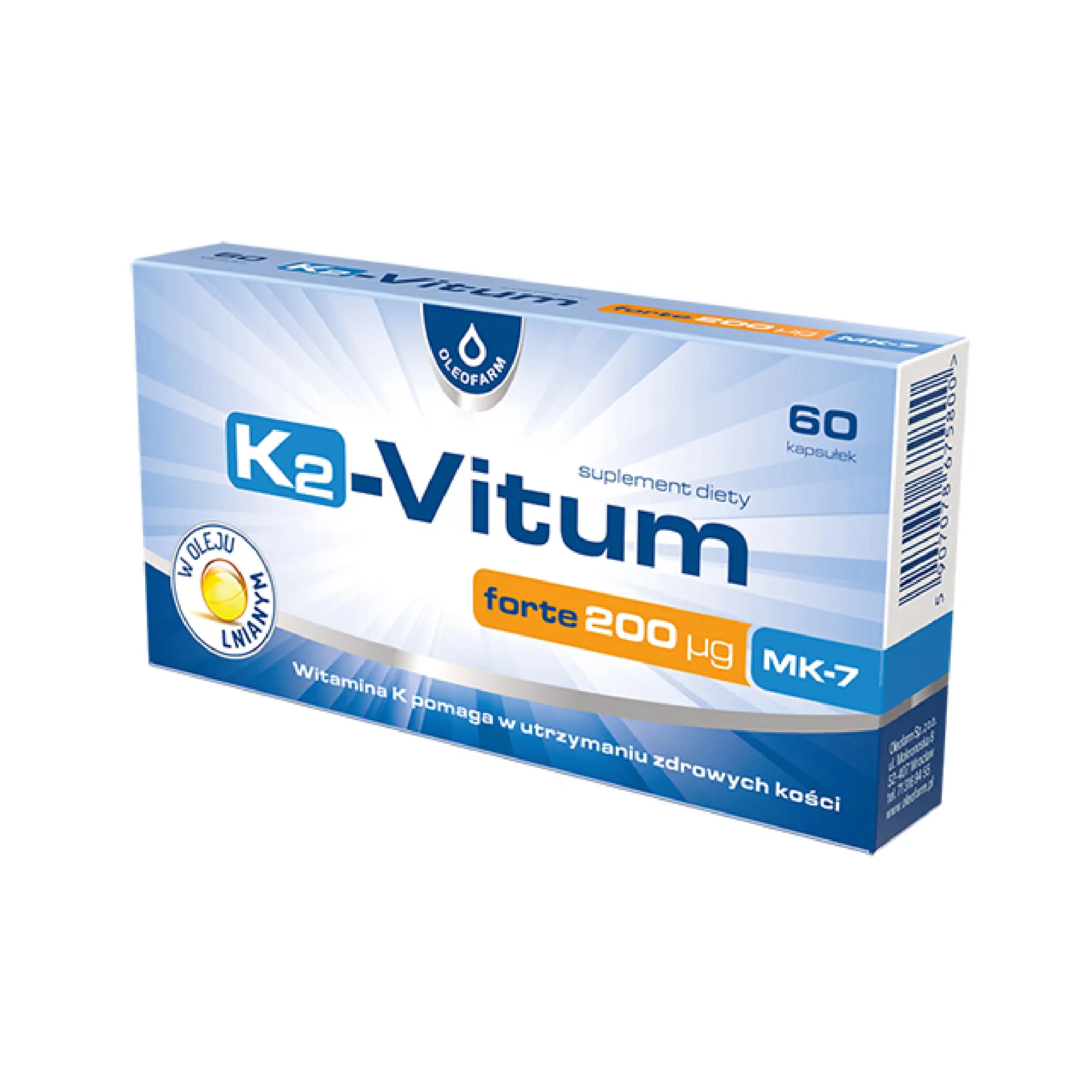 Oleofarm K2-Vitum Forte 200 µg MK-7, kapsułki, 60 sztuk zdjęcie