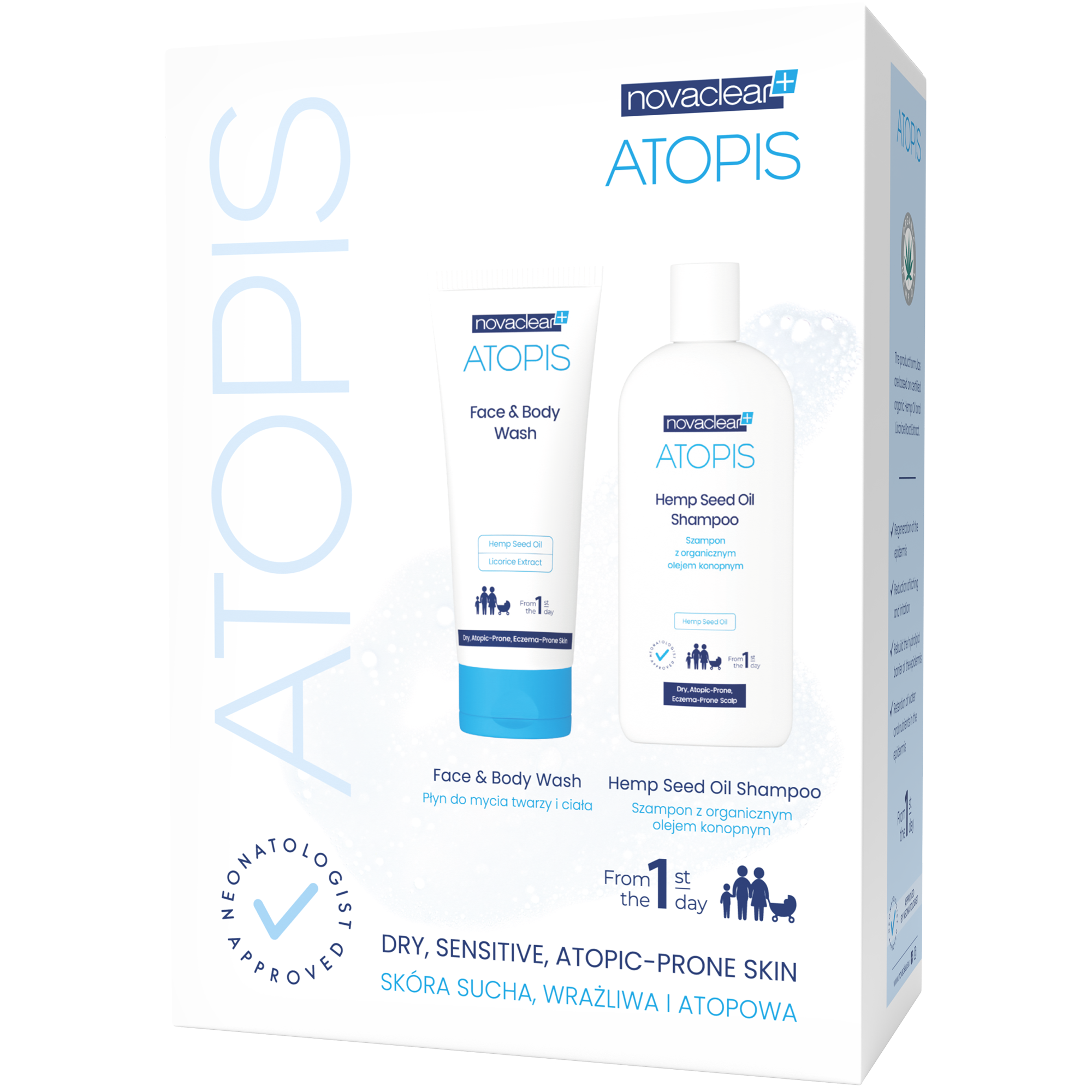 Zestaw Novaclear Atopis, szampon z organicznym olejem konopnym, 250 ml, płyn do mycia twarzy i ciała, 200 ml zdjęcie