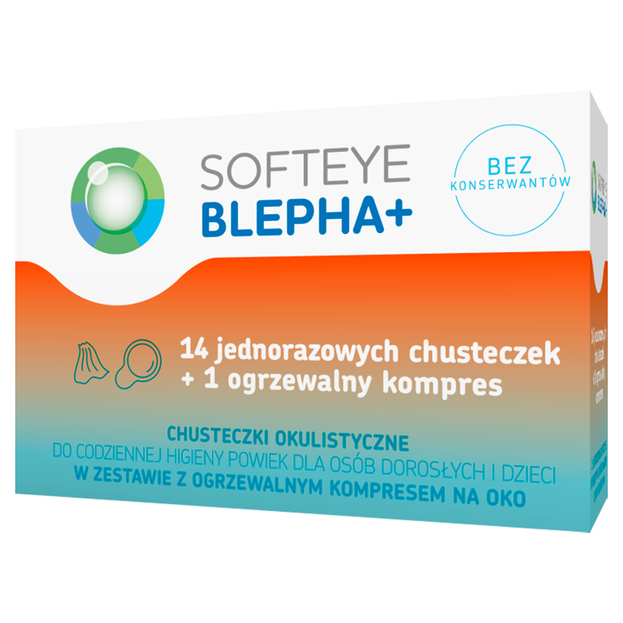 SOFTEYE BLEPHA+ Chusteczki okulistyczne + ogrzewalny kompres - 14 szt. - odblokowanie ujścia gruczołów łojowych powiek - cena, opinie, stosowanie zdjęcie