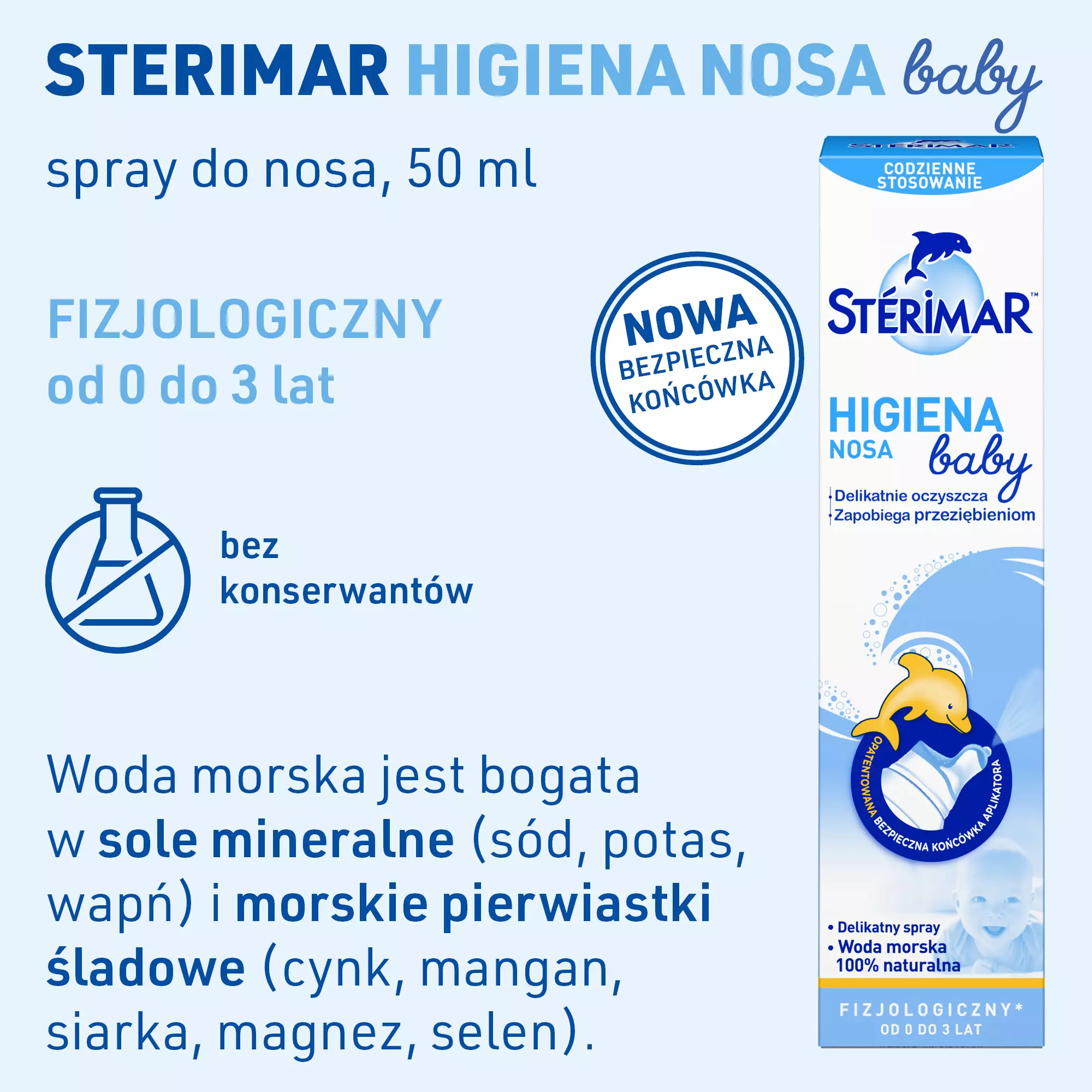 Sterimar Baby Higiena nosa fizjologiczny roztwór wody morskiej dla dzieci 0-3 50 ml