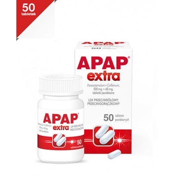 Apap Extra,  paracetamol 500 mg + kofeina 65 mg, tabletki, 50 sztuk