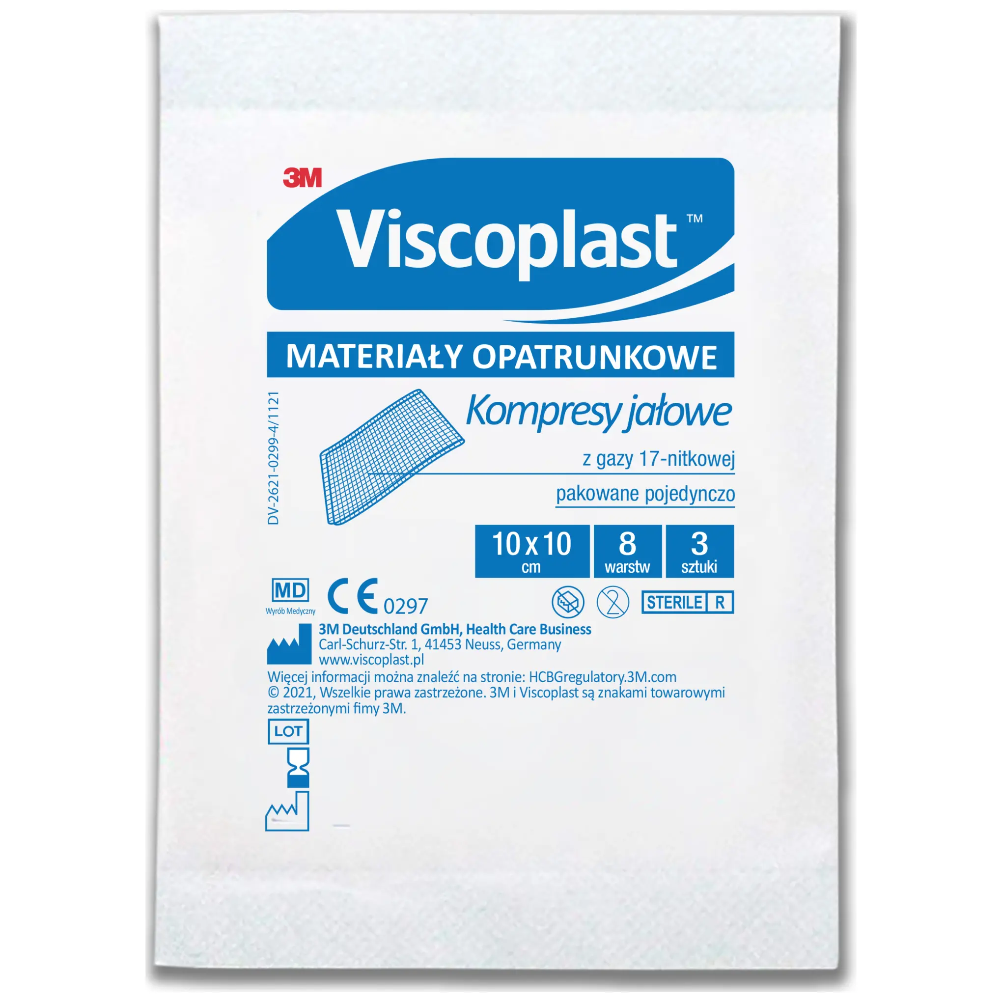 Viscoplast, kompresy jałowe 17 nitkowe, 10cm x 10cm, 3 sztuki zdjęcie