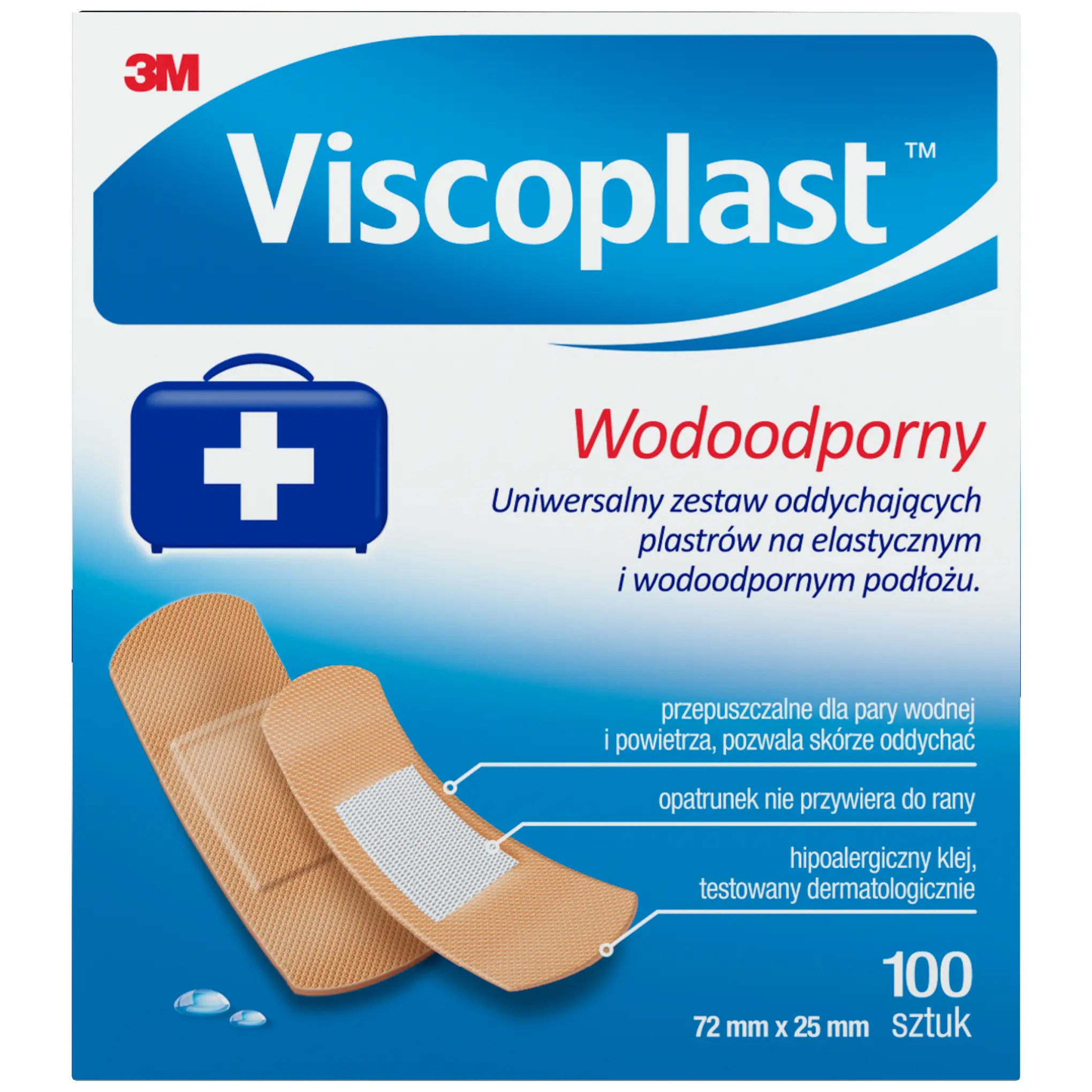 Plastry Wodoodporny 72mm x 25mm 100 sztuk Viscoplast