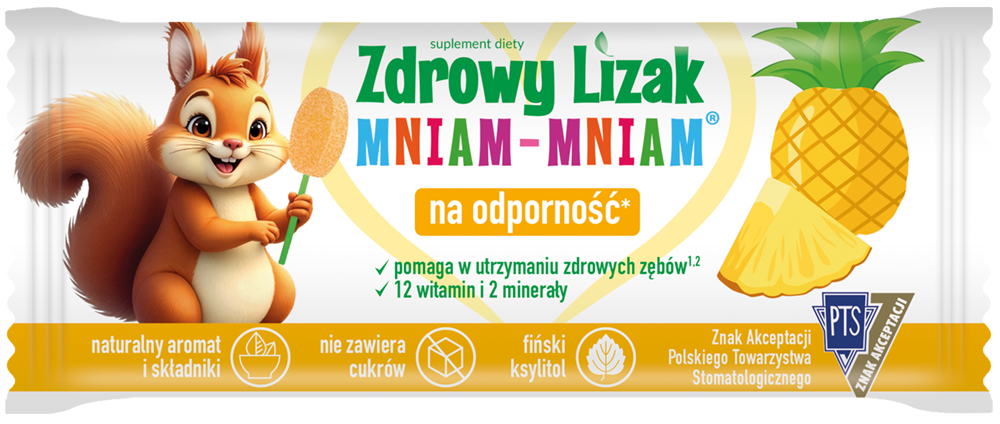 Zdrowy lizak, Mniam-Mniam 12 witamin i 2 minerały o smaku ananasowym, 1 sztuka [kulka] zdjęcie