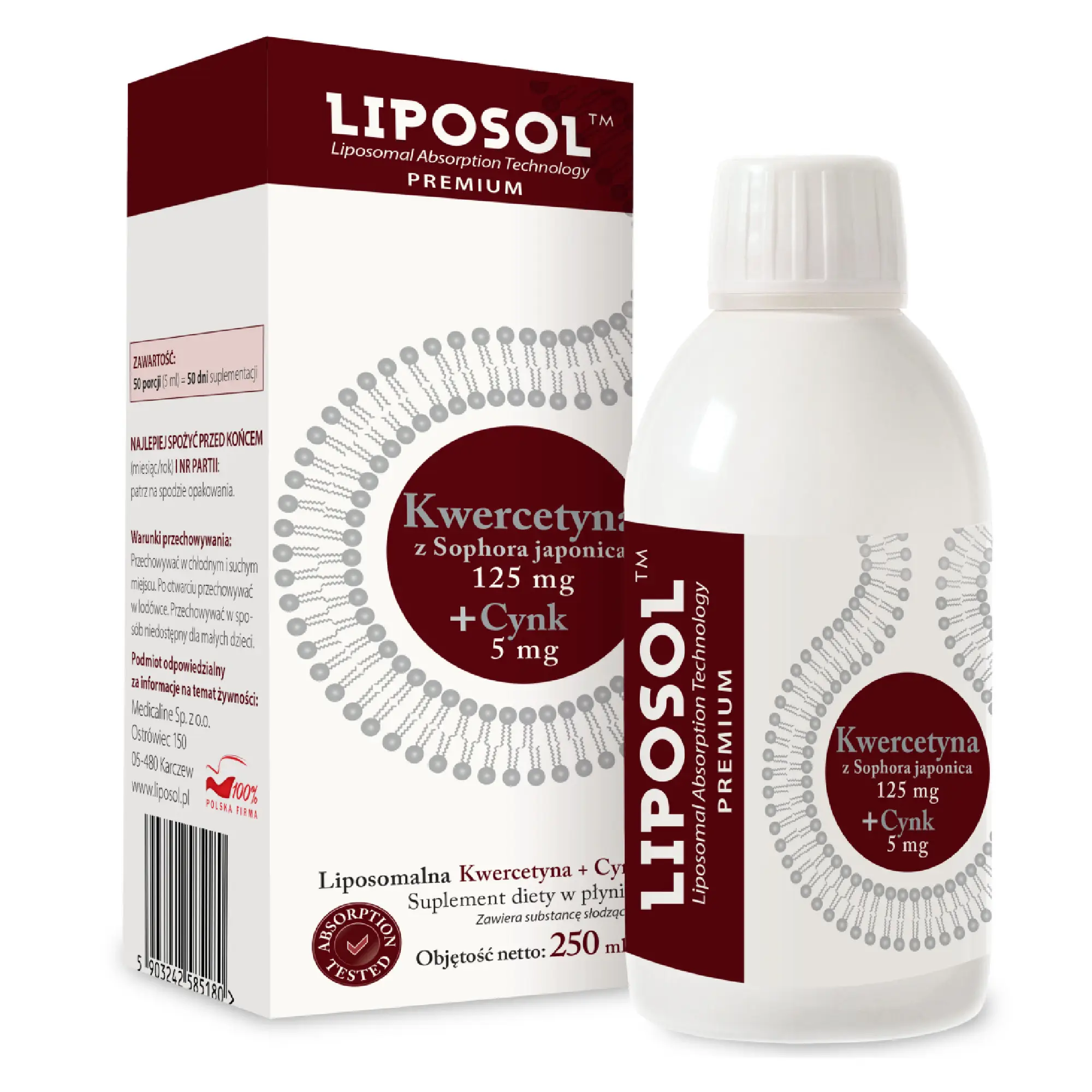 Liposol, Liposomalna Kwercetyna 125 mg + Cynk 5 mg, płyn, 250 ml zdjęcie