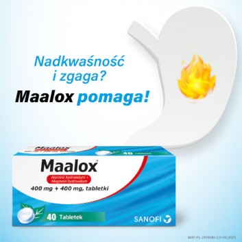 Maalox 400 mg + 400 mg, 40 tabletek do żucia lub ssania