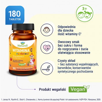 Naturell Witamina C dla dzieci, tabletki, 180 sztuk