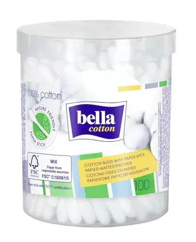 Bella Cotton papierowe patyczki higieniczne w pudełku okrągłym 100 sztuk zdjęcie
