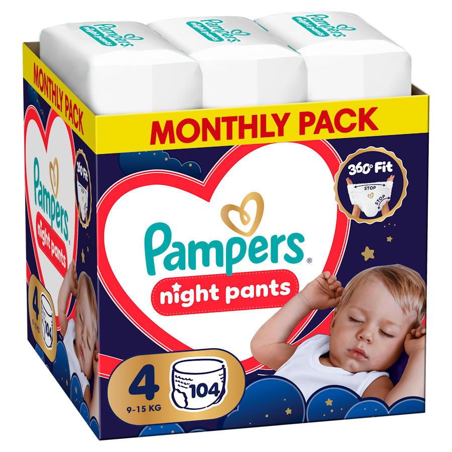 Pampers Night Pieluchomajtki rozmiar 4, 9-15 kg, 104 sztuki zdjęcie
