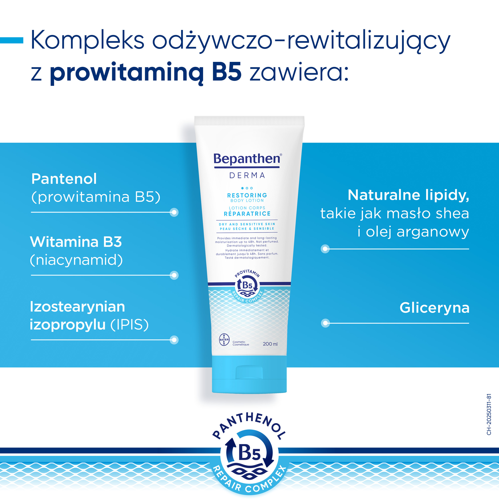 Bepanthen Derma, Balsam nawilżająco-odżywczy do ciała, 200 ml