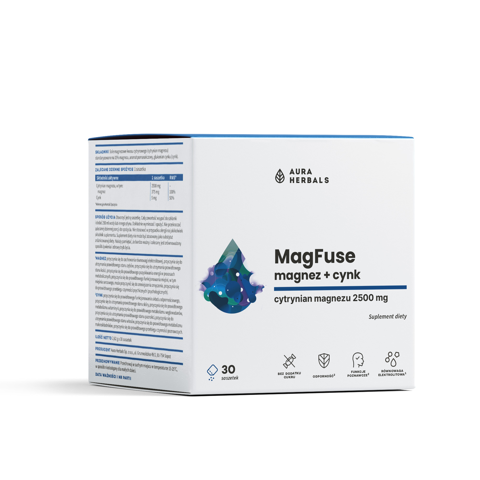 Aura Herbals MagFuse Magnez + Cynk, saszetki, 30 sztuk zdjęcie