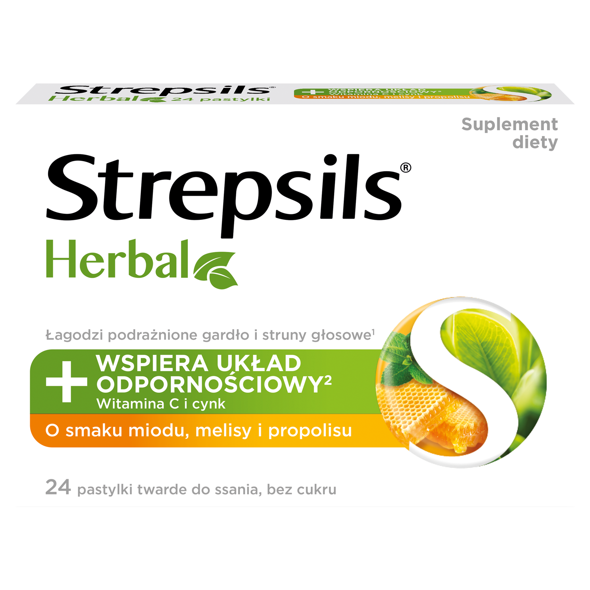 Strepsils Herbal, o smaku miodu, melisy i propolisu, 24 pastylki zdjęcie