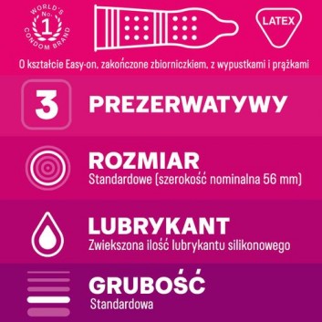 DUREX PLEASUREMAX Prezerwatywy prążkowane z wypustkami, 3 sztuki