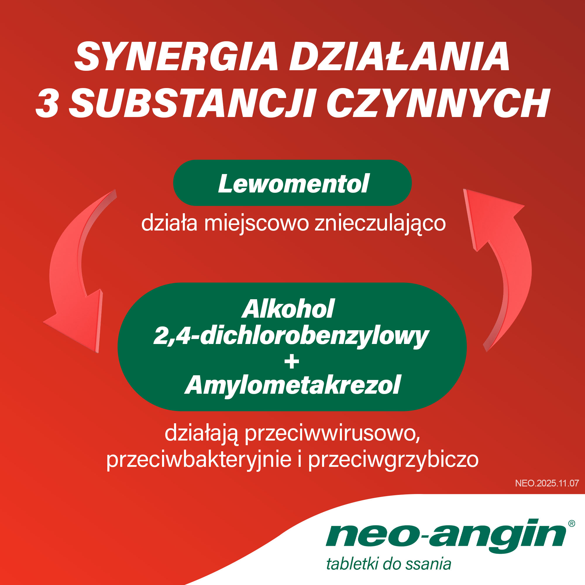 Neo-Angin Wiśnia 1,2 mg + 0,6 mg + 5,9 mg na ból gardła 24 pastylki