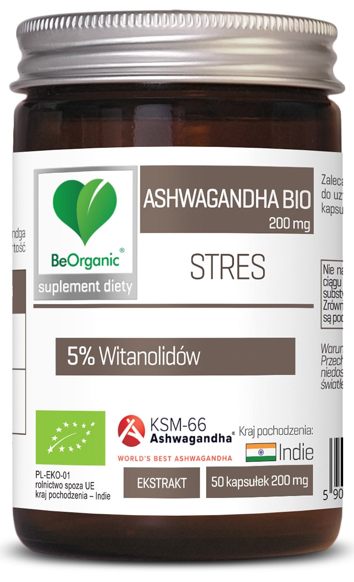 BeOrganic, Ashwagandha KSM-66 5% BIO, 200 mg, kapsułki, 50 sztuk zdjęcie
