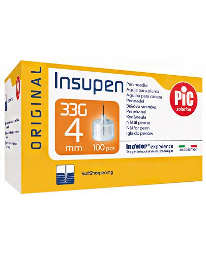 Pic Solution Insupen 33G 0,20 mm x 4 mm Igły do insuliny - 100 szt. - cena, opinie, właściwości zdjęcie