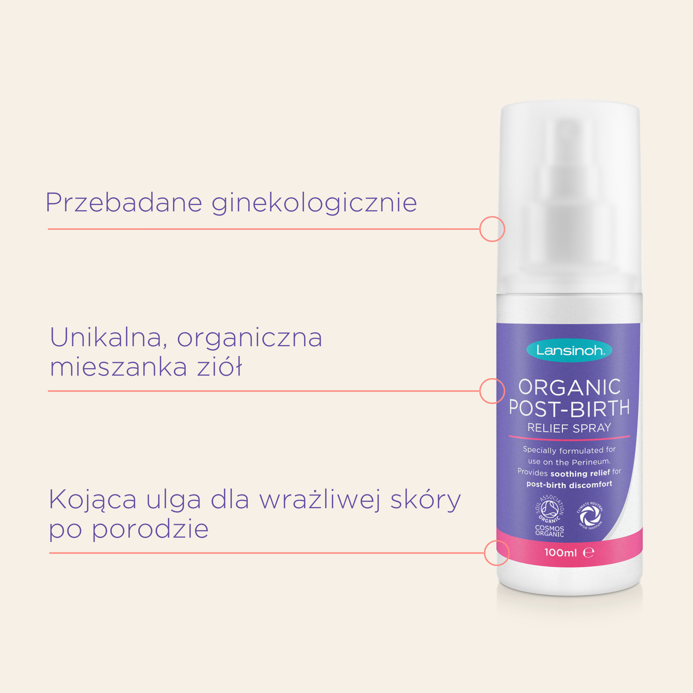 Lansinoh Organiczny spray porodowy, 100 ml