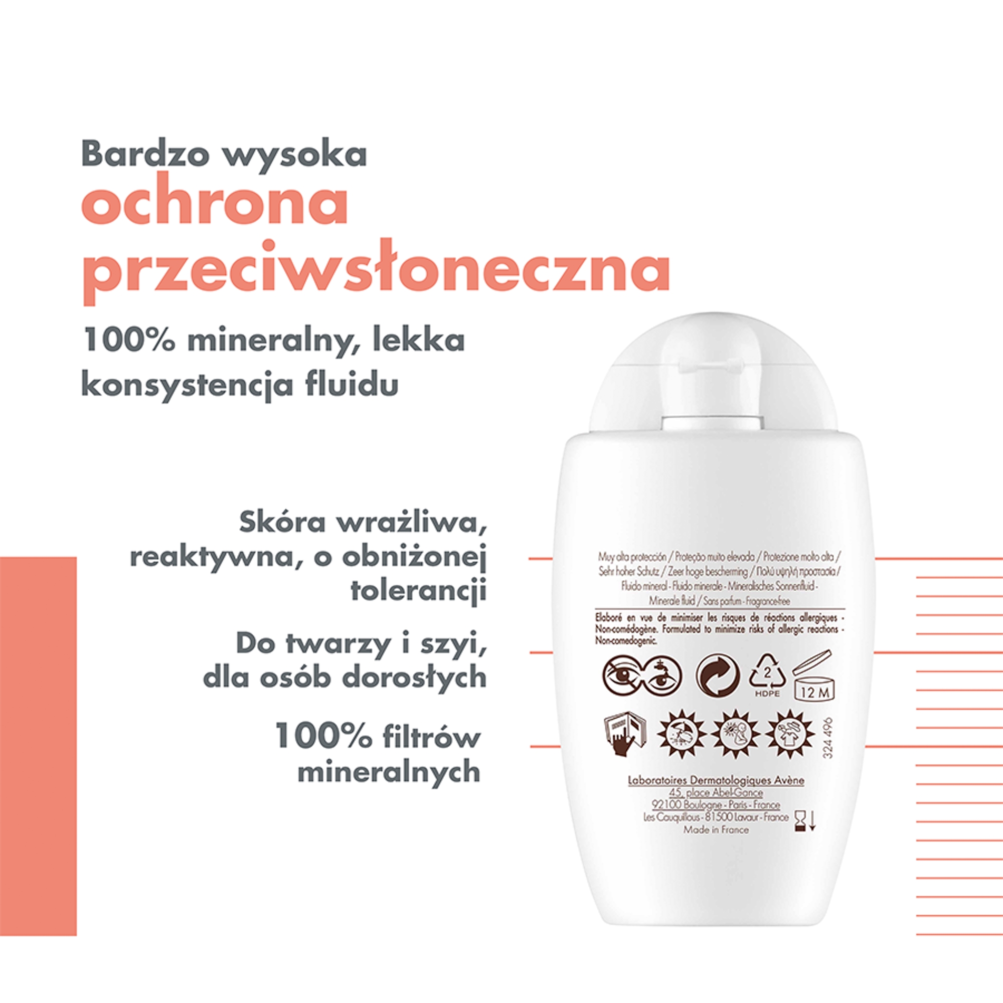 Avene, Fluid mineralny SPF 50+, 40 ml