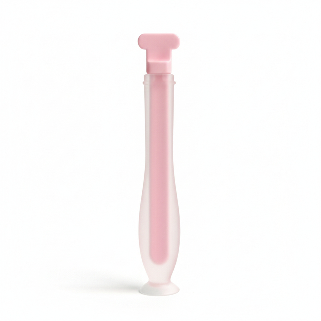 Bocioland, silikonowa szczoteczka do zębów w kształcie U różowa, 1 sztuka