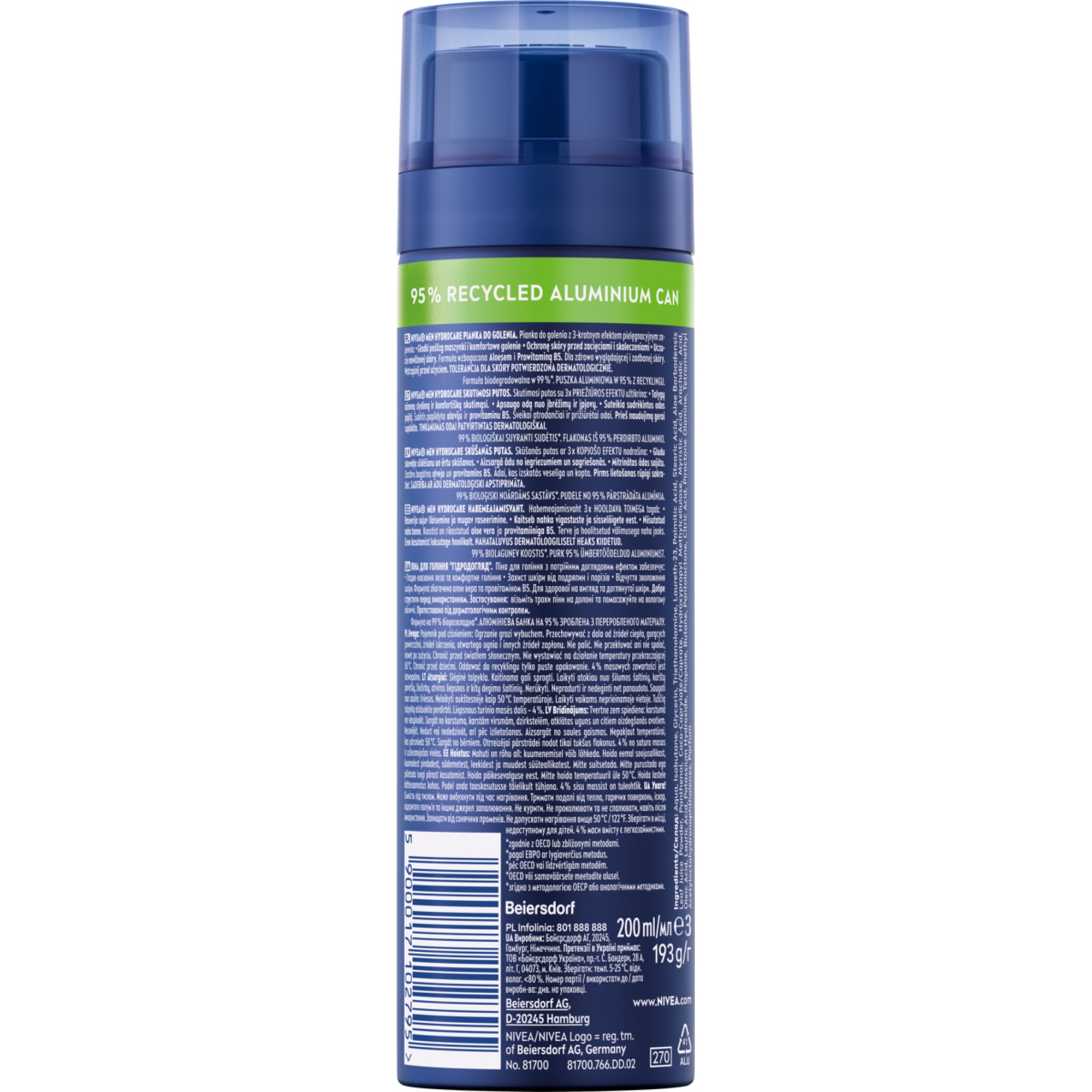 Nivea Men Hydrocare, pianka do golenia, 200 ml