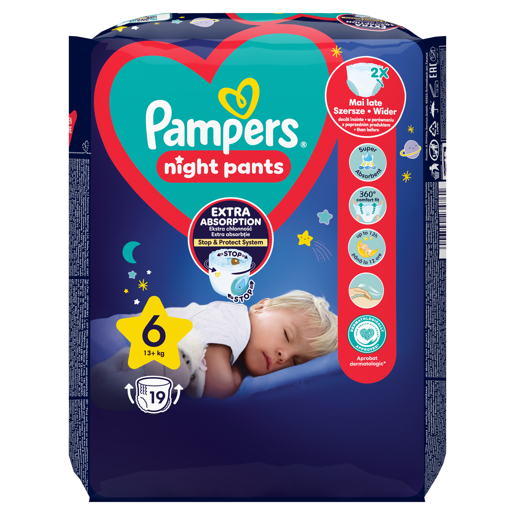 Pampers Night Pants 6 pieluchomajtki extra large +15 kg, 19 sztuk zdjęcie