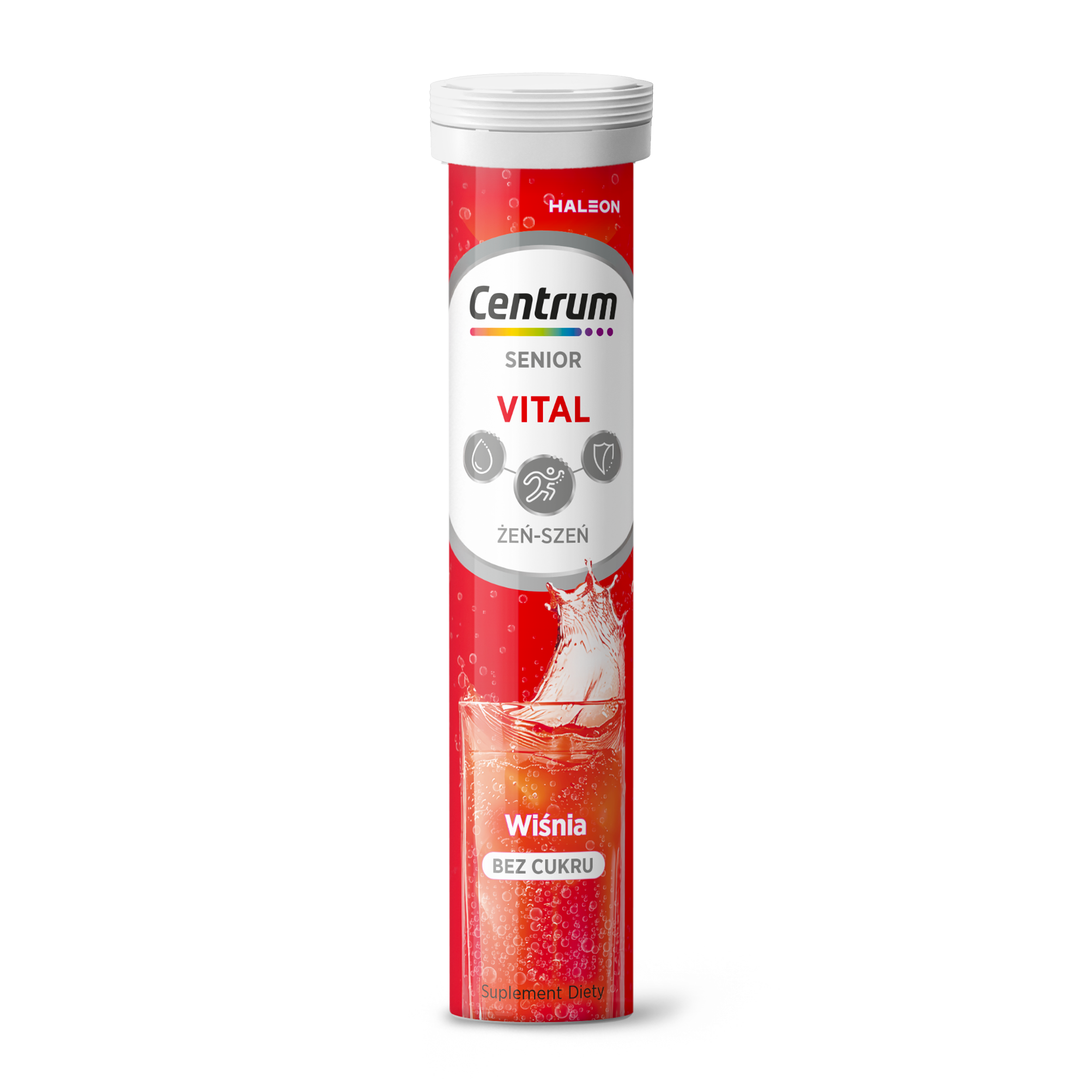 Centrum Vital Senior z żeń‑szeniem, smak wiśniowy, bez cukru, tabletki musujące, 20 sztuk zdjęcie