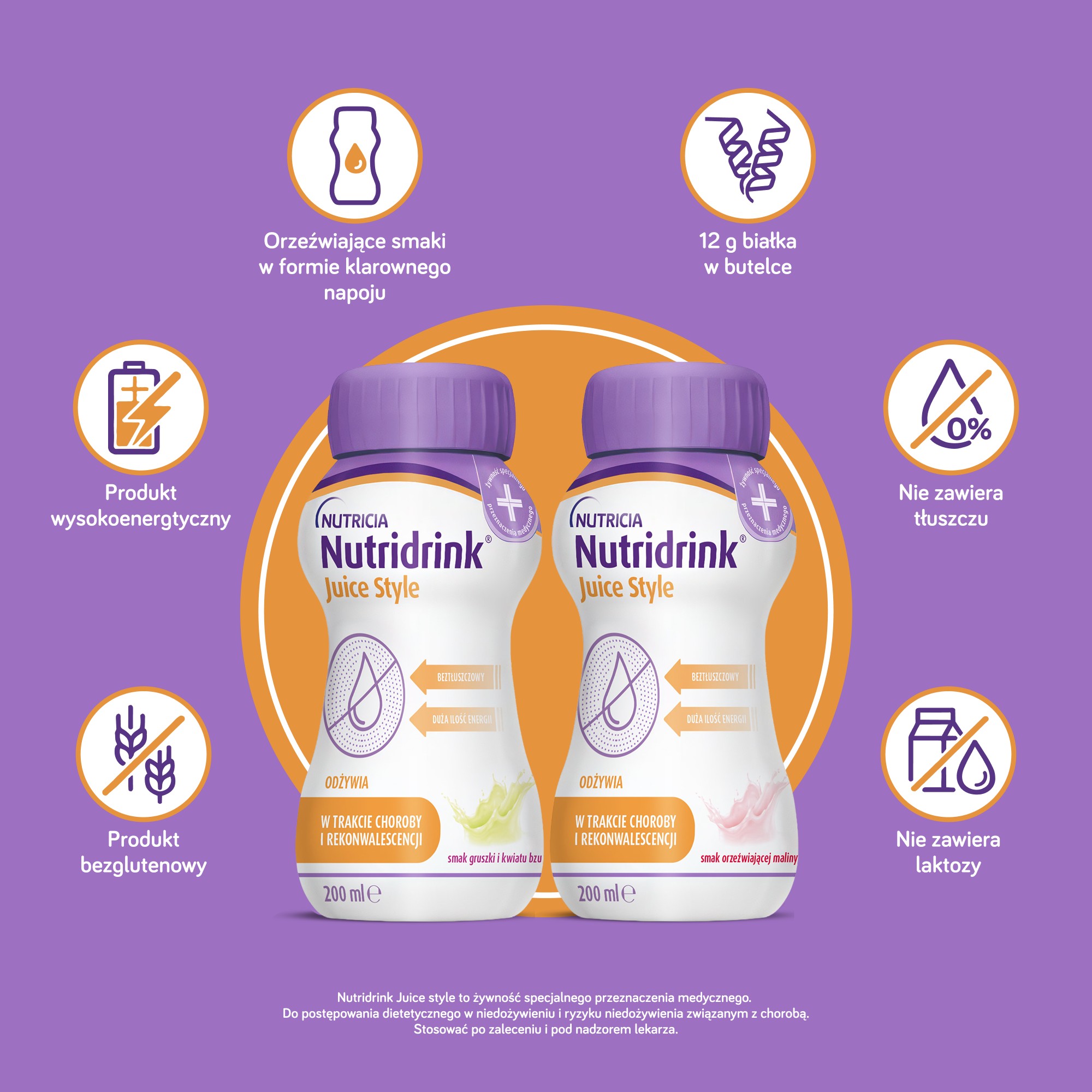 Nutridrink Juice Style o smaku gruszki i kwiatu bzu, płyn, 4 x 200 ml