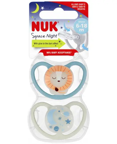NUK smoczek uspokajający silikonowy 6-18 m Space Night 2 sztuki [736619A] zdjęcie