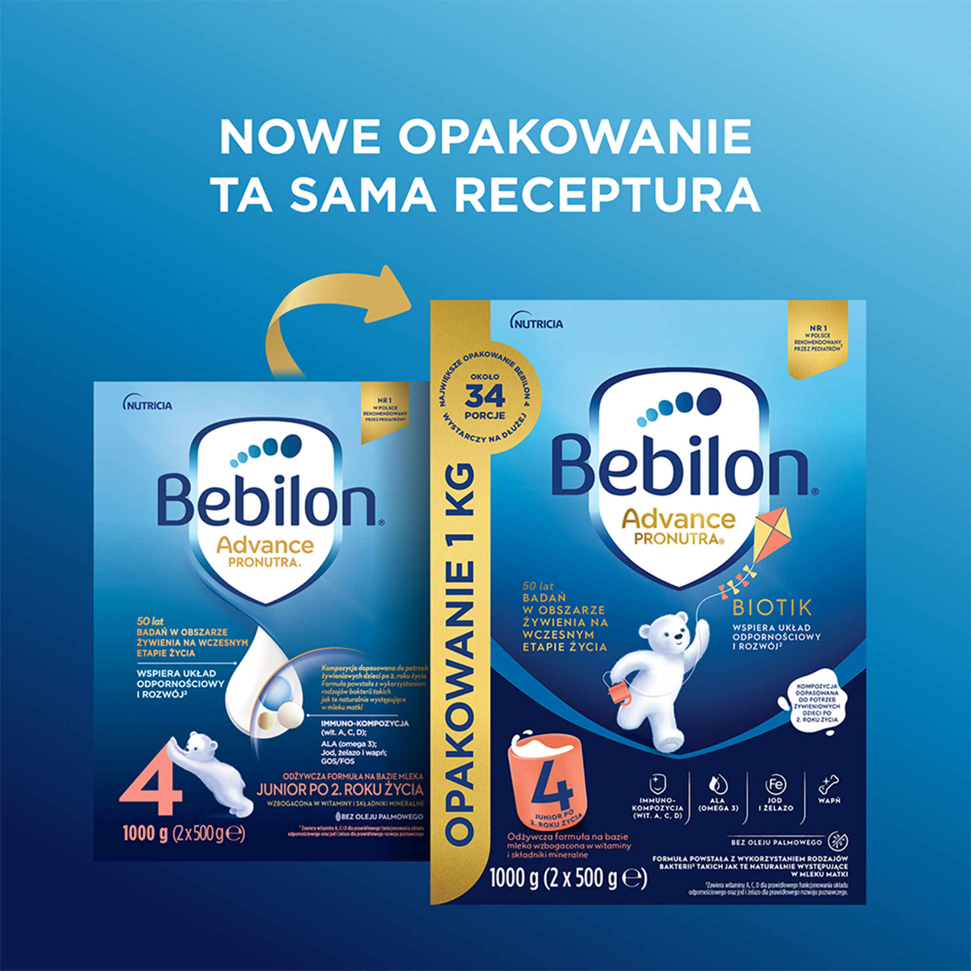 Bebilon 4 Advance Pronutra Biotik Junior, formuła na bazie mleka po 2. roku życia, 4 x 1000 g